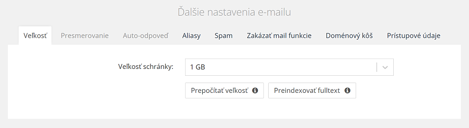 Daľšie nastavenia e-mailu