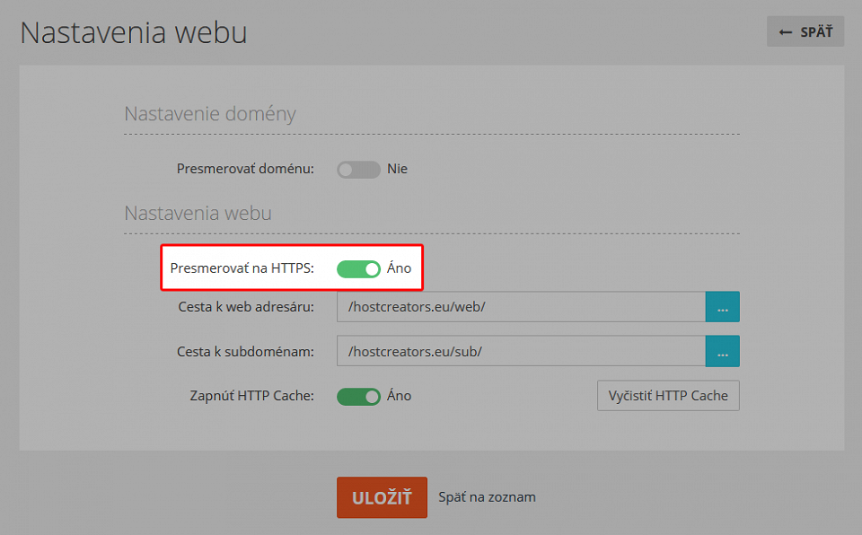 Presmerovať na HTTPS