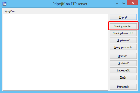 Nové spojenie s FTP serverom